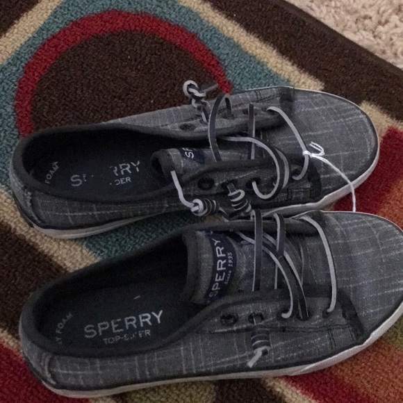 WT Sperry Gray Canvas Top Sider Sneakers - Picture 2 of 3